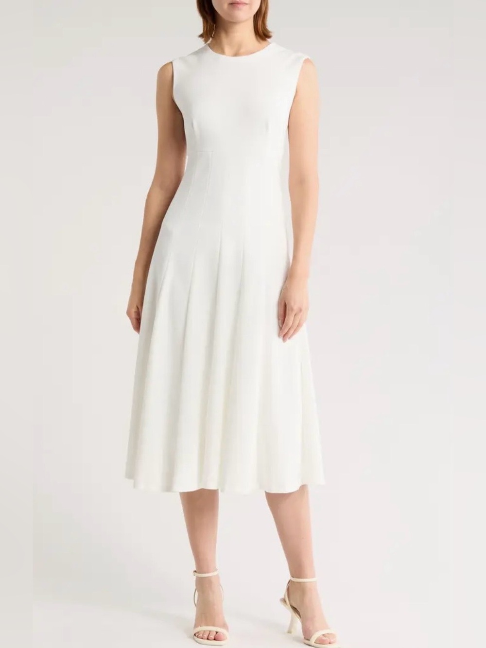 Calvin Klein Scuba Crepe Fit & Flare Sleeveless White Midi Dress Size 6 NWT